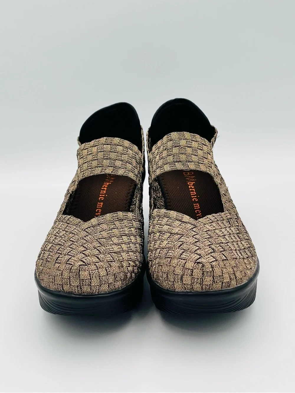Bernie Mev Gold Bronze Mary Jane Woven Wedge Slip-On Size 7